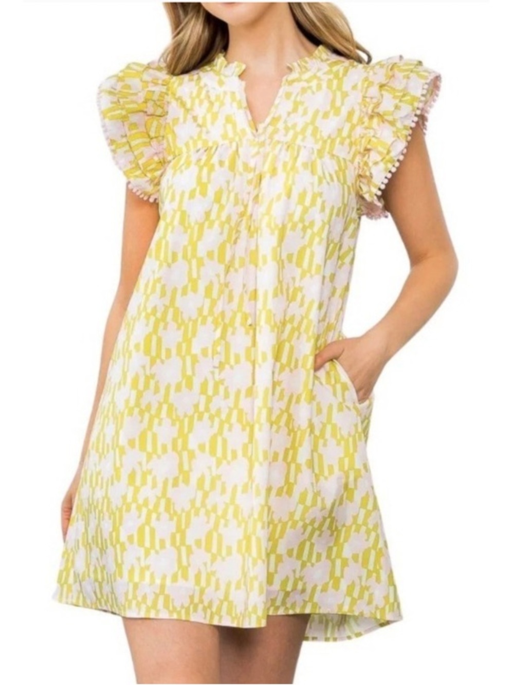 THML Yellow Floral Ruffle Sleeve Dress